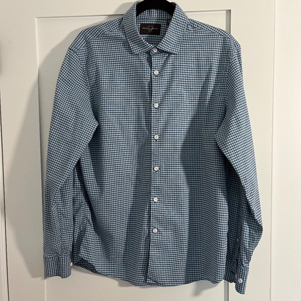 Black Brown 1826 Long Sleeve Button Down Dress Shirt Green Checkered M